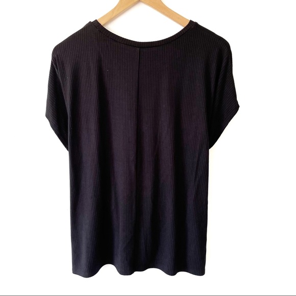 Black Express Ribbed Tie Front Blouse - Picture 3 of 3